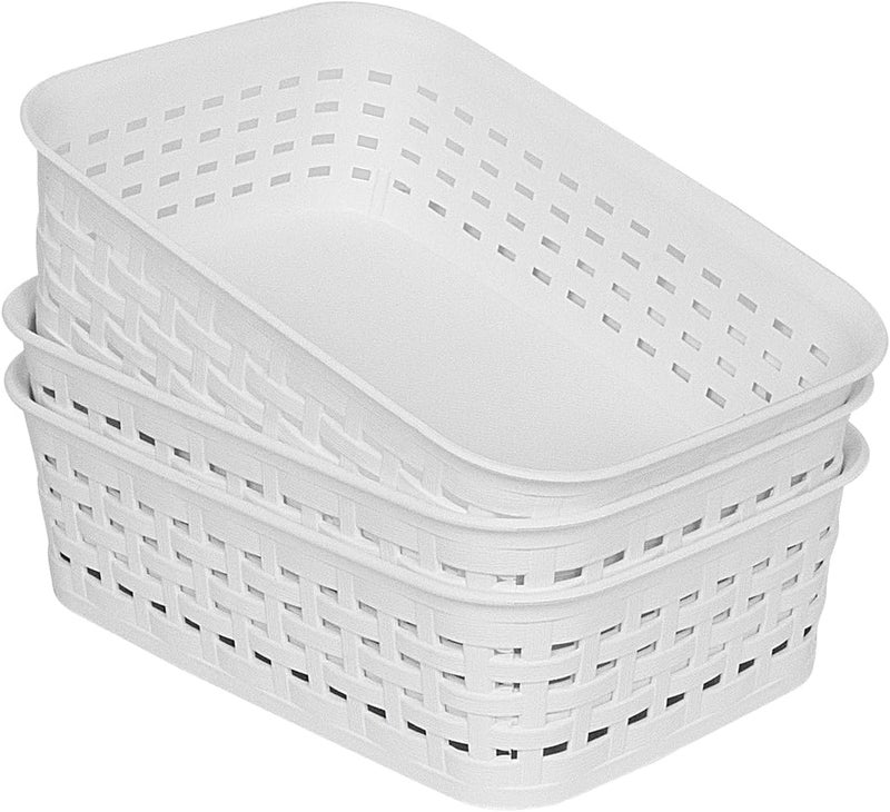 Soddeph Plastic Storage Baskets for Cabinets, Household Pantry Organization with Handle,Organizer Bins for Room,Bathrooms,Under-Sink,Kitchen (White, XS-3PACK) - Image 1